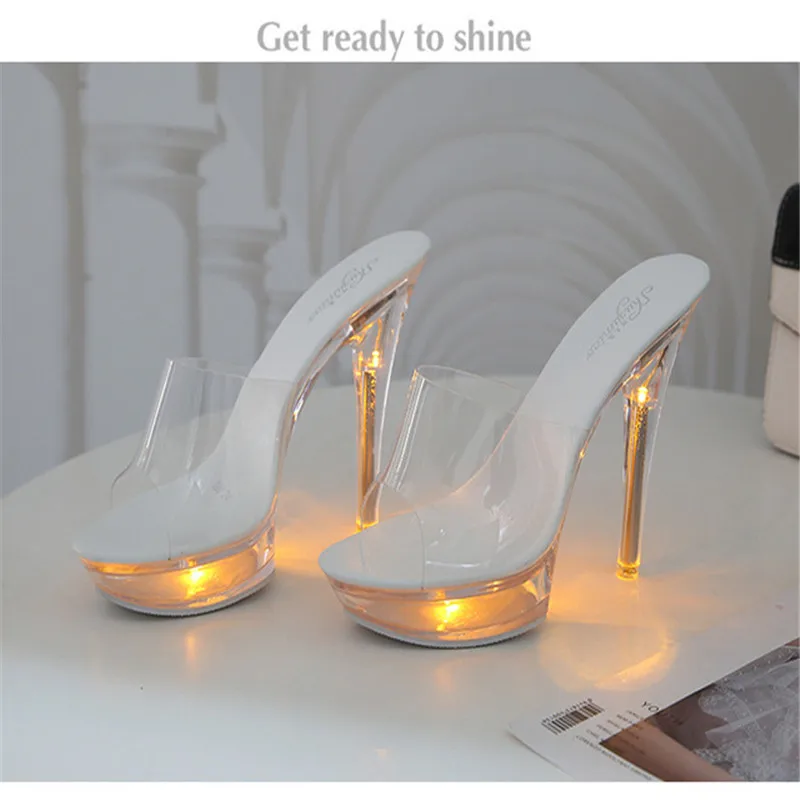 Size 43 ladies high heels slippers luminous high heels light up fashion catwalk shoes