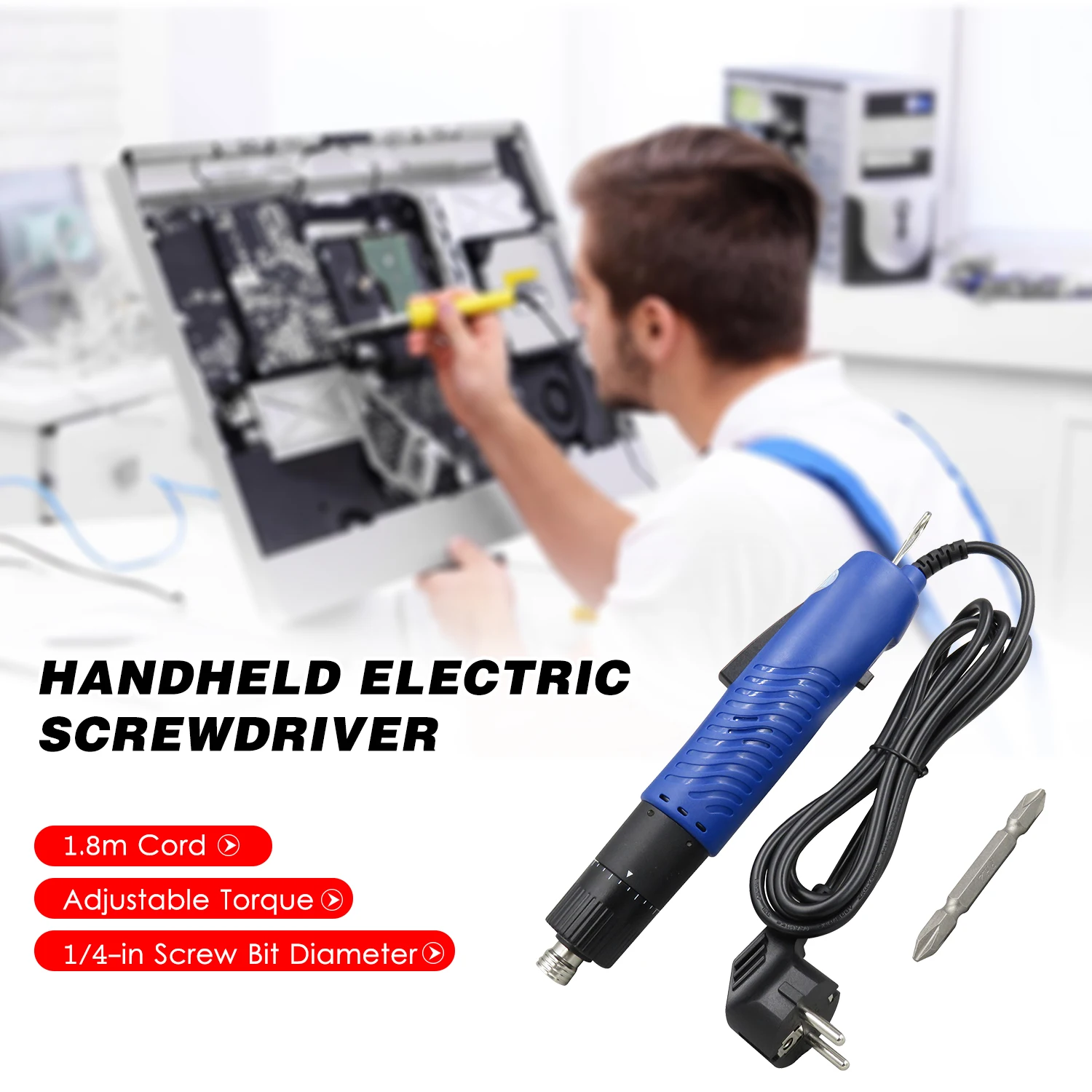 

AC 220V Electric Screwdriver Handheld Corded Electric Screw Driver Adjustable Torque 1/4-in Screw Bit Diameter Repair Tool