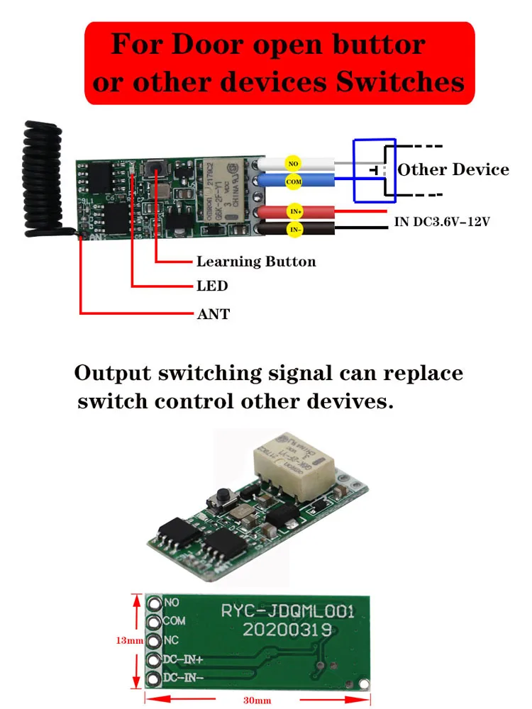 DC 3.5V 4.2 V 5V 6V 9V 7.4V 12V Mini Relay Wireless RF Remote Control Switch For LED Lamp 433 MHZ Micro Receiver DIY