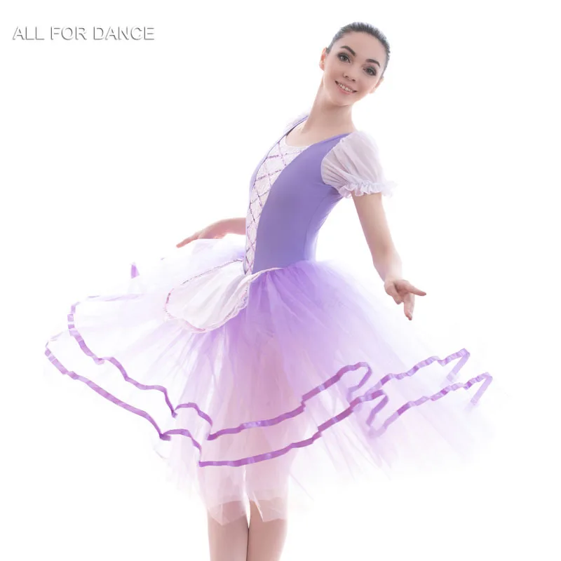 

18420 Top Quality Adult Girls Puff Sleeve Purple Ballet Dance Tutu Romantic Style Ballet Dance Tutu Dress Stage Show Costume