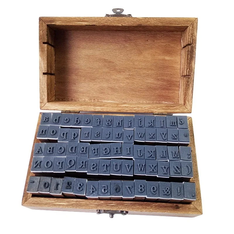 70pcs/set Cute Number&Letter Vintage Wooden Box Case Alphabet Letters Number Craft Rubber Stamps Set