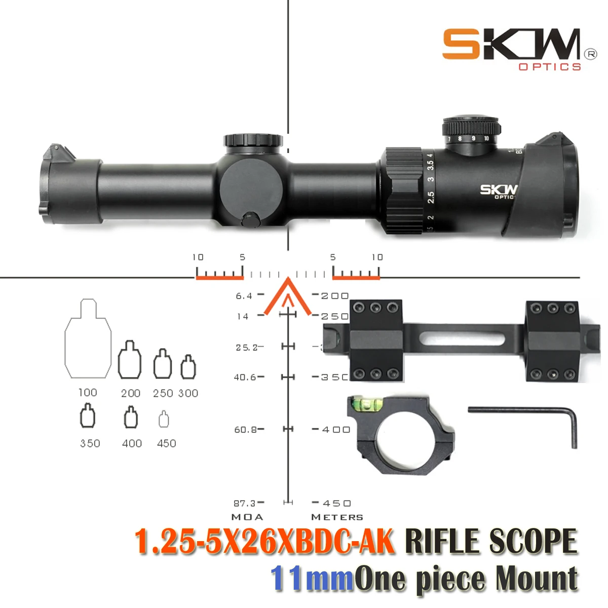 

SKWoptics-Tactical 1.25-5x26 Riflescopes for AK AR, M4 Kalashnikov Sight Rifle Scope, BDC Reticle, Dovetail Rail 11mm Mount