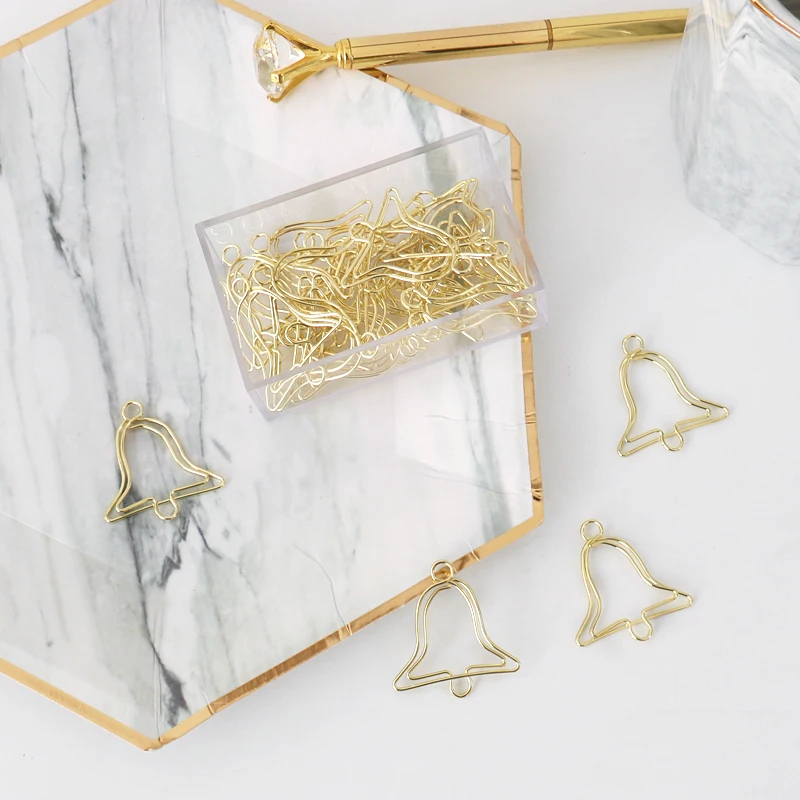 

TUTU 20pcs/box Lovely Gold Metal Christmas Paper Clips Bell Shape Interesting Bookmark Clip Memo Binder Clip H0322