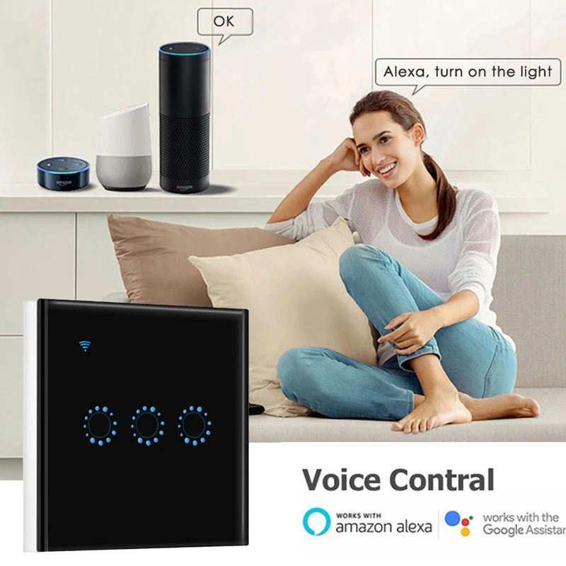 Wifi スマートライトスイッチガラススクリーンタッチパネル音声制御ワイヤレス壁スイッチで動作 Alexa エコー Google ホーム 1 /2/3 ギャング