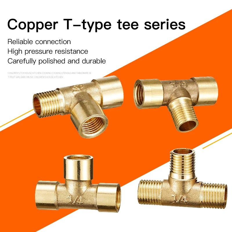 Empalmador de latón en forma de T, Conector de púas de cobre, adaptador de acoplador de aire, agua y aceite, manguera de 3 vías, 1/8, 1/4, 3/8, 1/2"