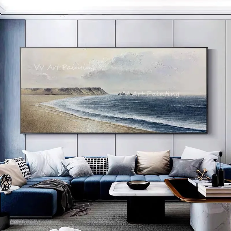 

100% Handmade Large Size Ocean Seaside Thick Modern Abstract Oil Painting Modern Picture for Living Room Aisle Kitchen Decor