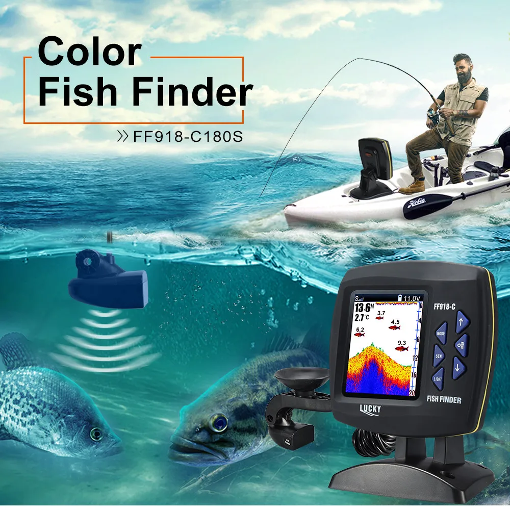 Lucky Boat Fish Finder FF918-C180S Fishing Echo Sounders For Boat Assistance FindFish Deeper Sonar Sensor FishFinders Pesca Lure