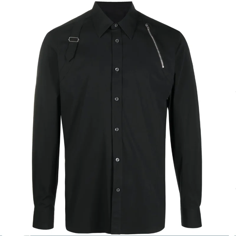 

Men's Long Sleeve Shirt Four Seasons New Black Lapel Single Breasted Simple Fashion Trend Versatile Undershirt