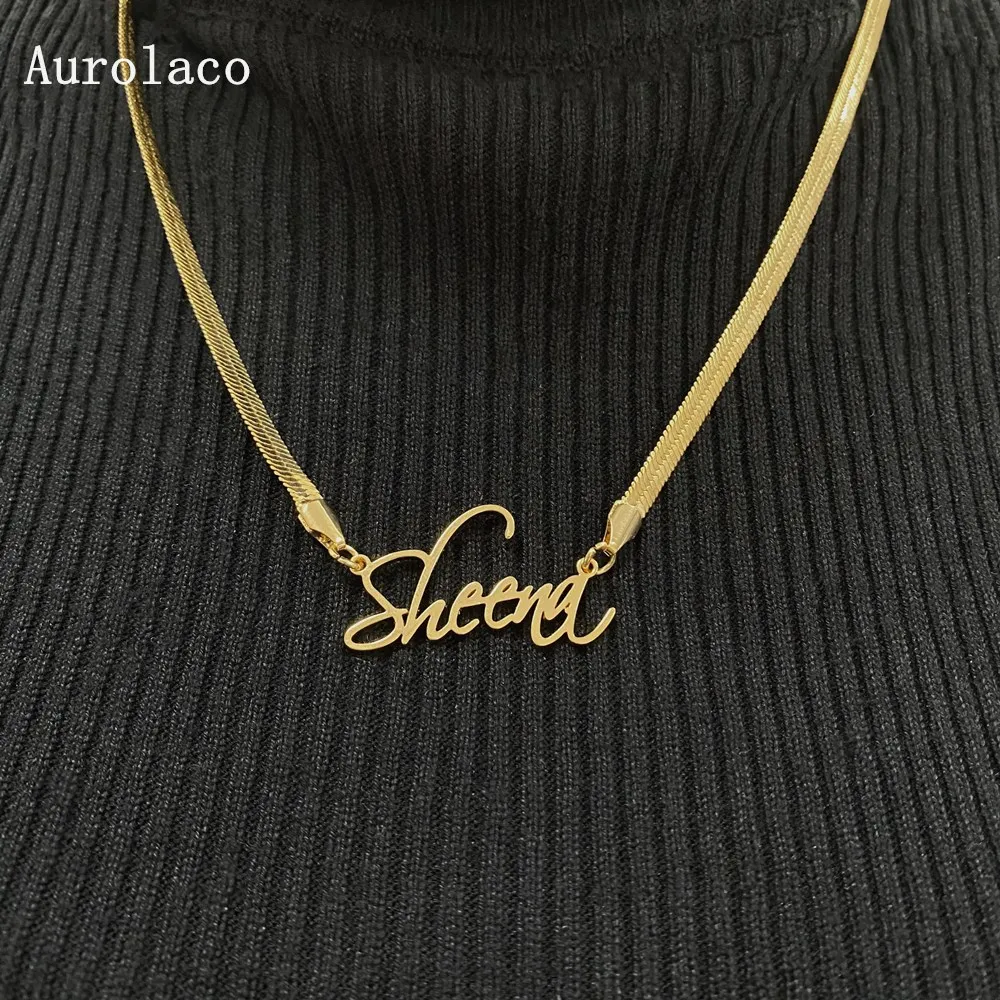 AurolaCo Custom Name Necklace Custom Snake Chain Necklace Stainless Steel Snake Choker Necklace  for Women Birthday Jewelry Gift