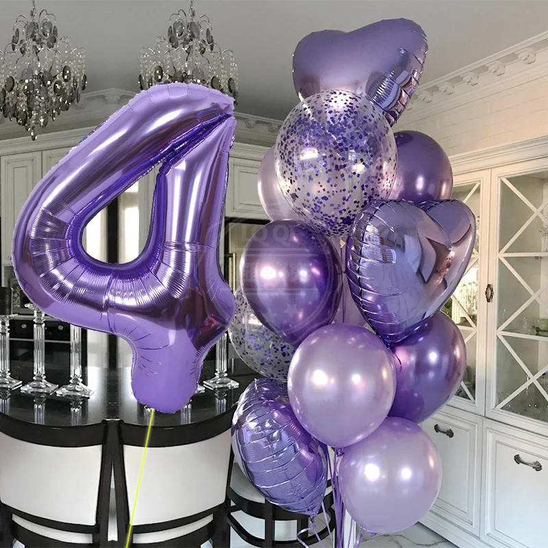 12pcs boy Girl Birthday Balloons 40inch Purple Number baloon 3rd Birthday Party Decoration Kids anniversaire 9/1/3 years old