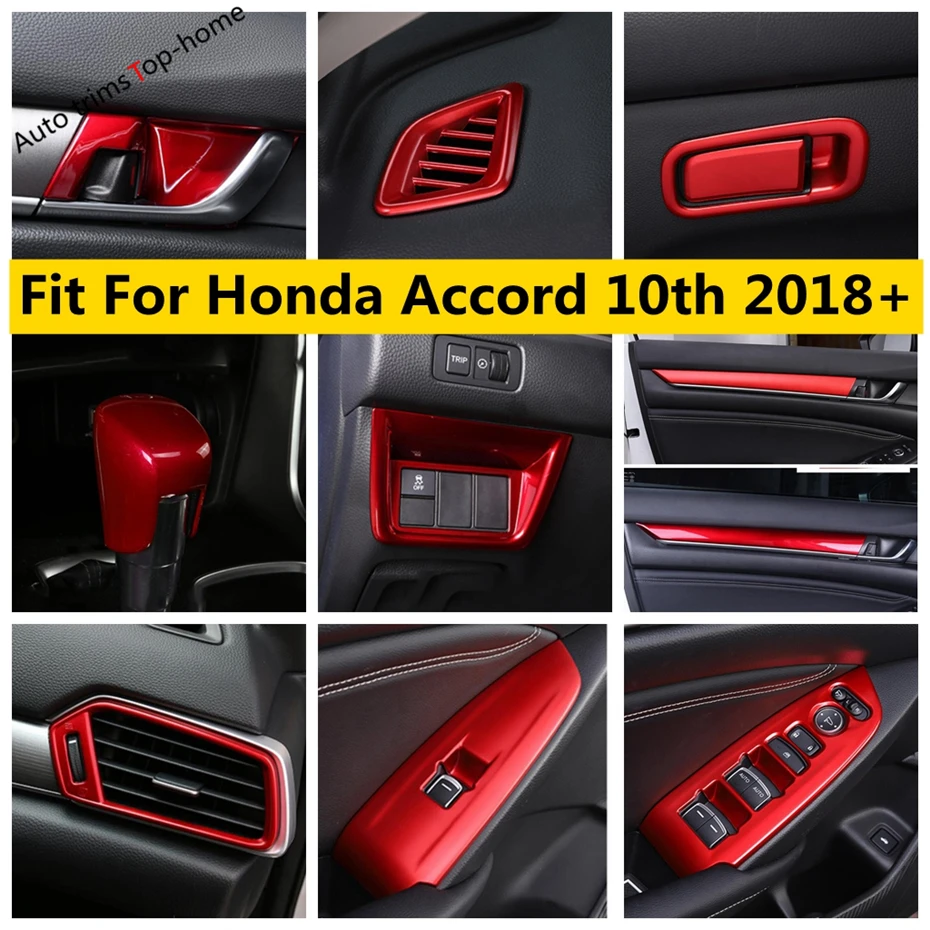 Car Accessories Red ABS Door Decor Strip / Gear Shift Head Knob / Air AC Outlet Vent Cover Trim For Honda Accord 10th 2018 -2022