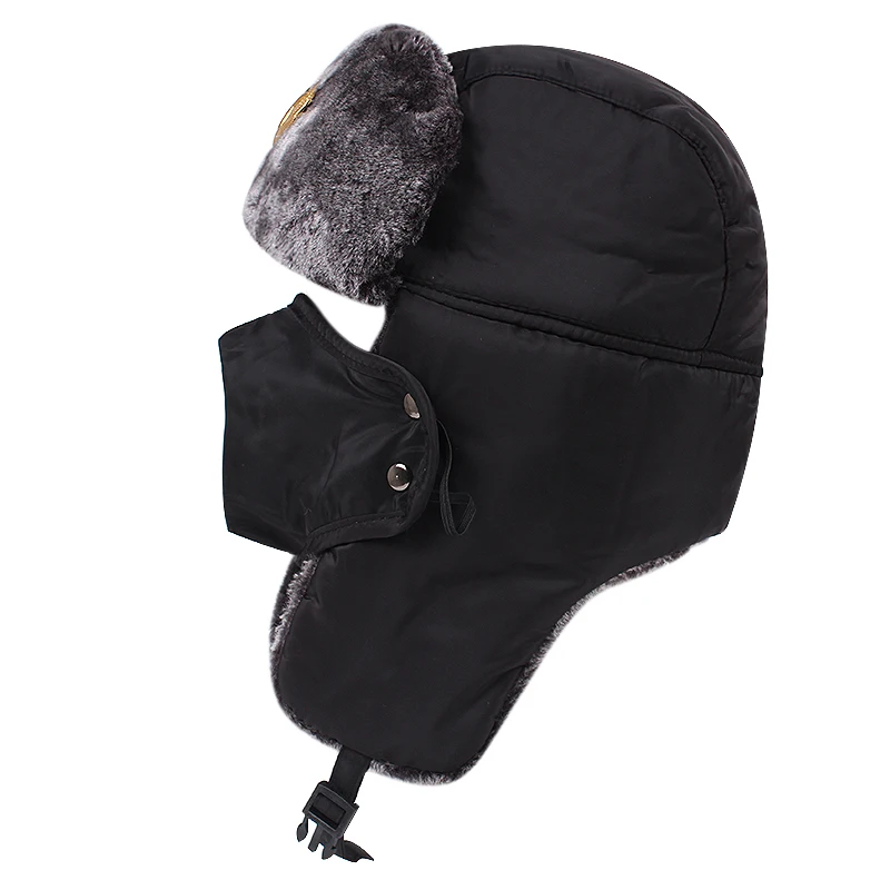 Soviet Military Russian Pilot Hat Winter Outdoor Ski Protective Hat Warm Hat Men\'s Hat Rabbit Winter Thick Leather Warm