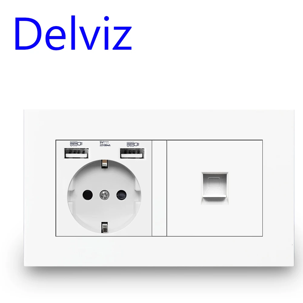 Gniazdo ścienne komputerowe Delviz RJ45, standardowe gniazdo zasilania USB UE, gniazdo komputerowe, interfejs sieciowy kabla złącza CAT5E