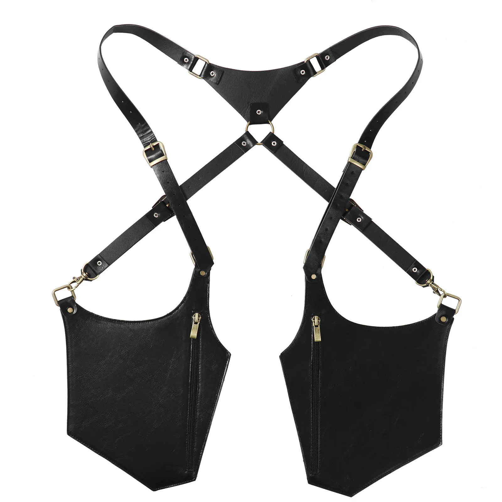 

Mens Double Shoulder Straps Waist Belt Bag Fashion Adjustable Zipper Travel Mobile Phone Pouch PU Leather Underarm Shoulder Bags