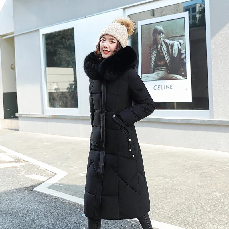 Winter Jacket Women  Female Coat Hooded Slim Outwear Woman X-Long Parka Faux Fox Fur Cotton Padded Parkas Mujer invierno H72