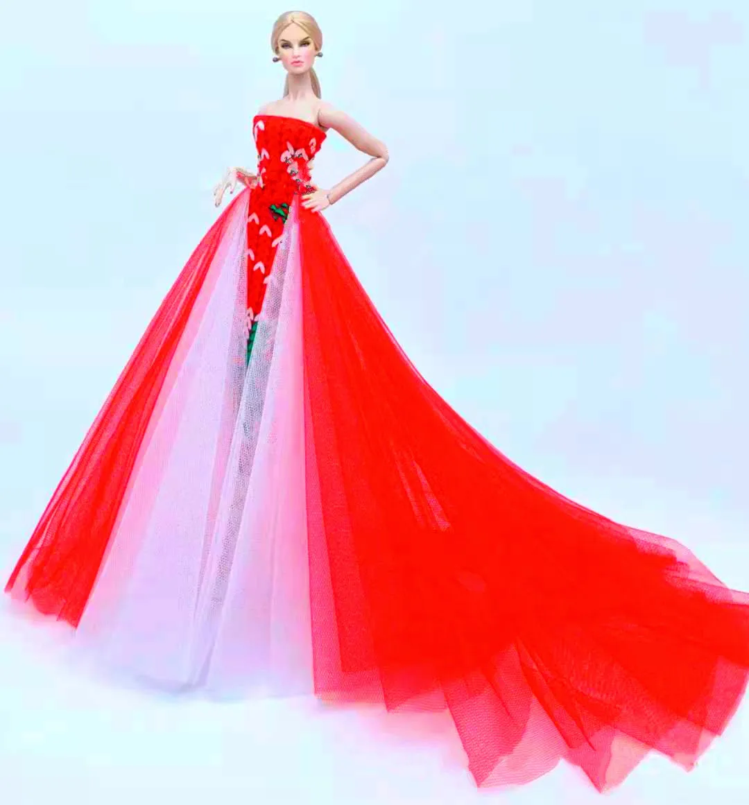 1/6 BJD Clothes Fashion Off Shoulder Red Wedding Dress For Barbie Doll Clothes Princess Party Gown 11.5