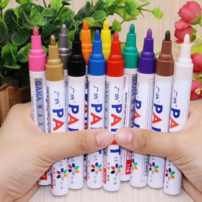 

12 Colors Set Waterproof Permanent Oily Paint Marker Pen Car Tyre Tires Tread CD Mark Metal Wood School Art Graffti Stationery