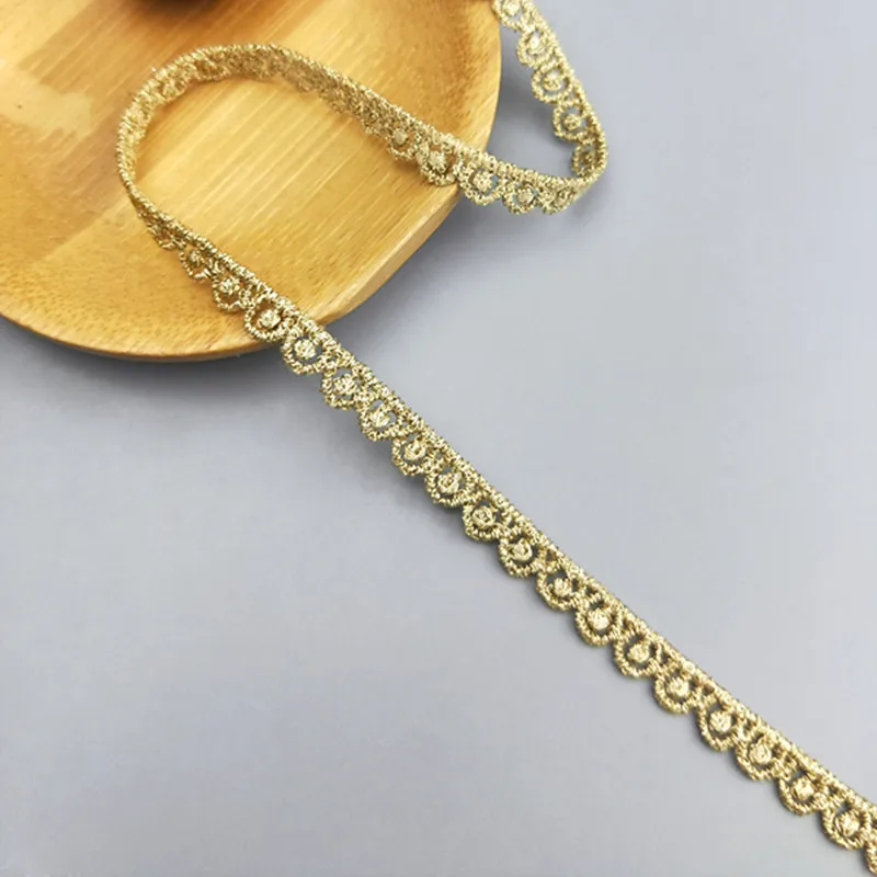 zsbszc neue 2 Yards Breite 0,6CM genähte goldene Spitzenborte, Flechtspitze, DIY-Bekleidungszubehör, Makramee-Stickereispitze, kostenloser Versand JDB72 – Detail 4