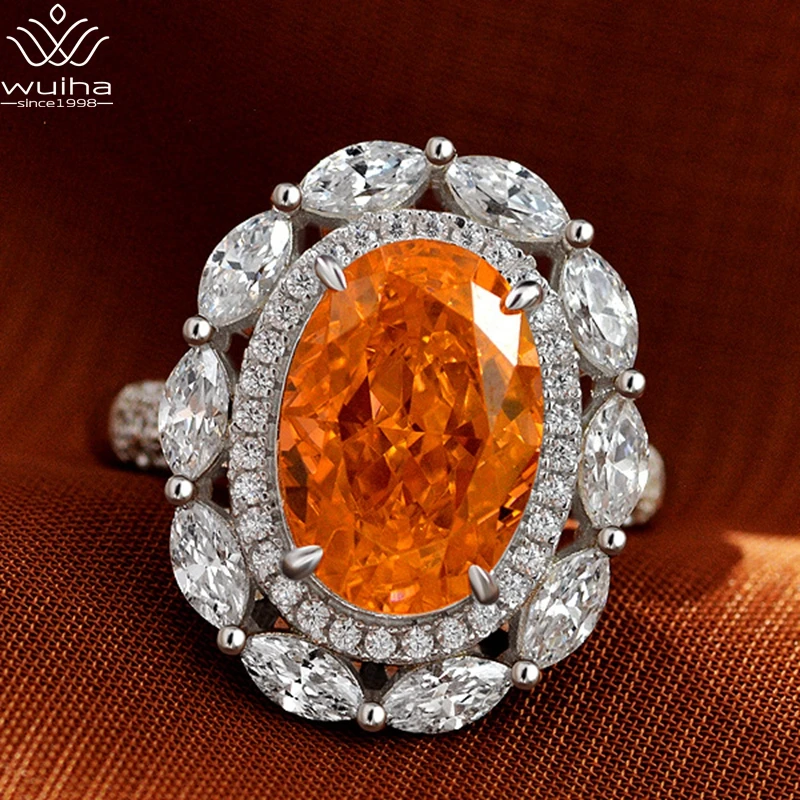 

WUIHA Top Quality Real 925 Sterling Silver Radiant Cut 9*13MM Orange Gem Created Moissanite Wedding Engagement Ring Fine Jewelry