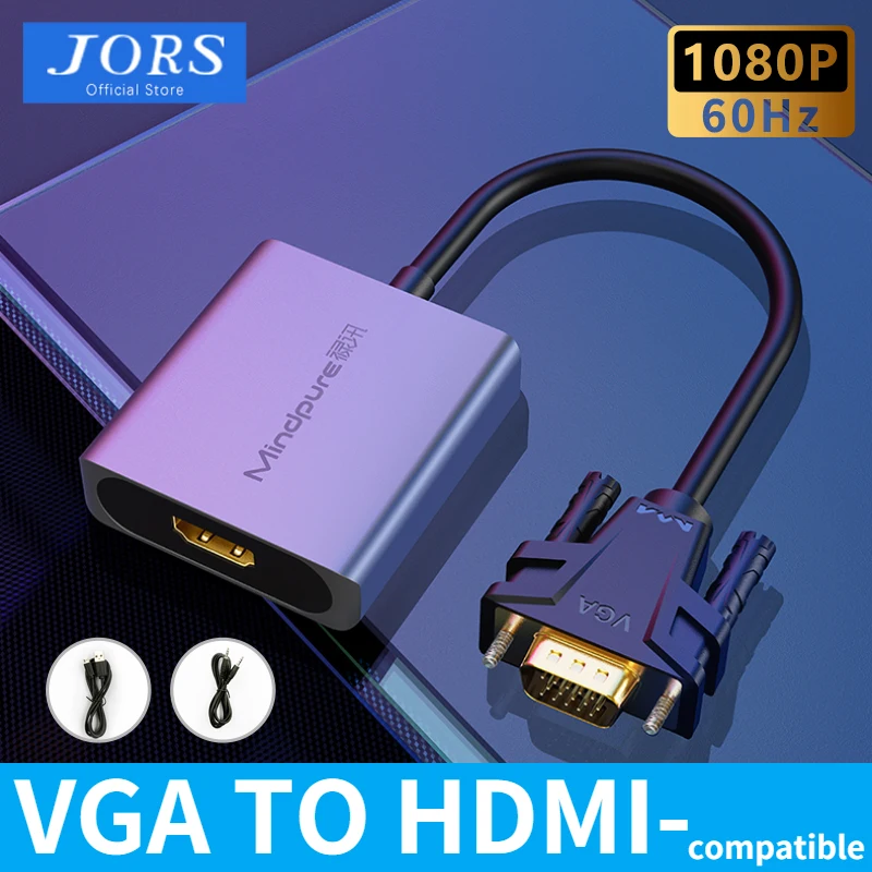 

JORS VGA TO HDMI-compatible Adapter Cable Converter Male To Female Audio Video 1080P 60Hz for HD TV Box Laptop Projector Monitor