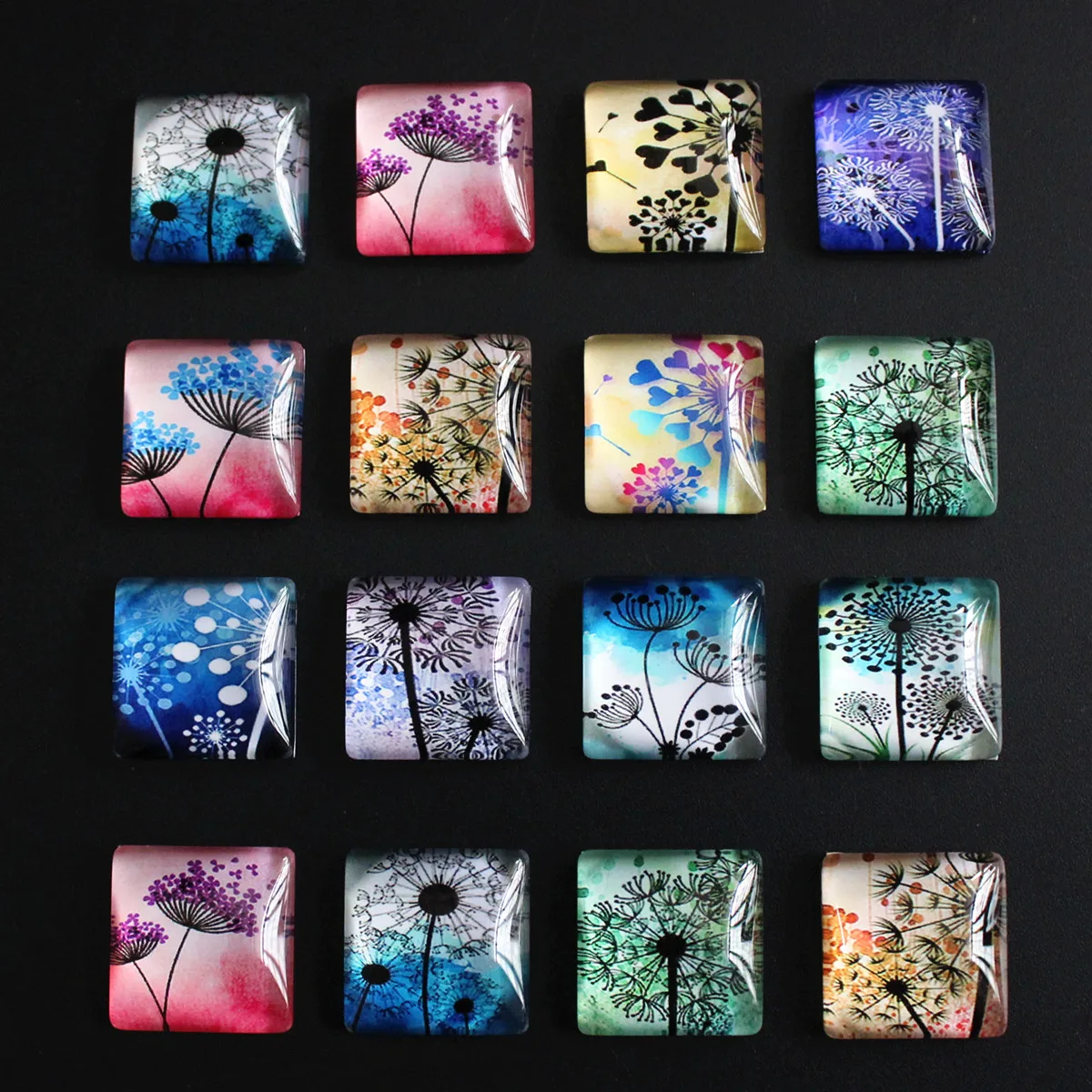 

Onebeading from 10mm to 25mm Random Mixed Dandelion Flower Square Pattern Glass Cabochons Flatback Photo DIY Accessories Paird