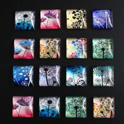 Onebeading from 10mm to 25mm  Random Mixed Dandelion Flower Square Pattern Glass Cabochons Flatback Photo DIY Accessories Paird