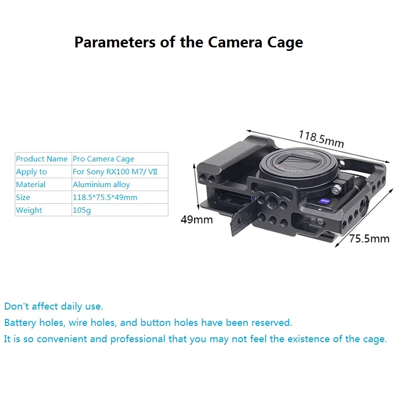 Pro for Sony RX100 M7 Camera Cage Aluminum Alloy Protective Cover with 1/4 Thread Holes  for Sony RX100 M7 VII 7 105g