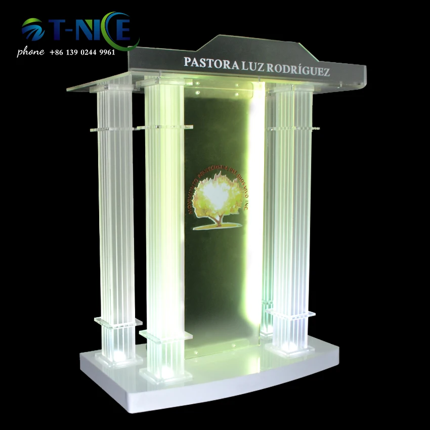 Standing Lectern Podium With Led Light Custom Logo Clear Thick Acrylic Podium Exquisite Church Pulpit Large Desktop Platform