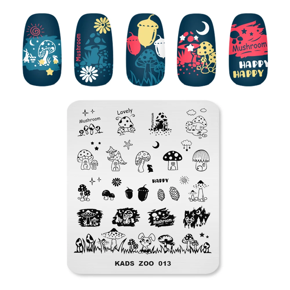 KADS Nail Stamp Plate grzyby żołędzie szyszki sosnowe wzór Nail artystyczny obraz wzornik płyta do drukowania paznokci DIY talerze dekoracyjne