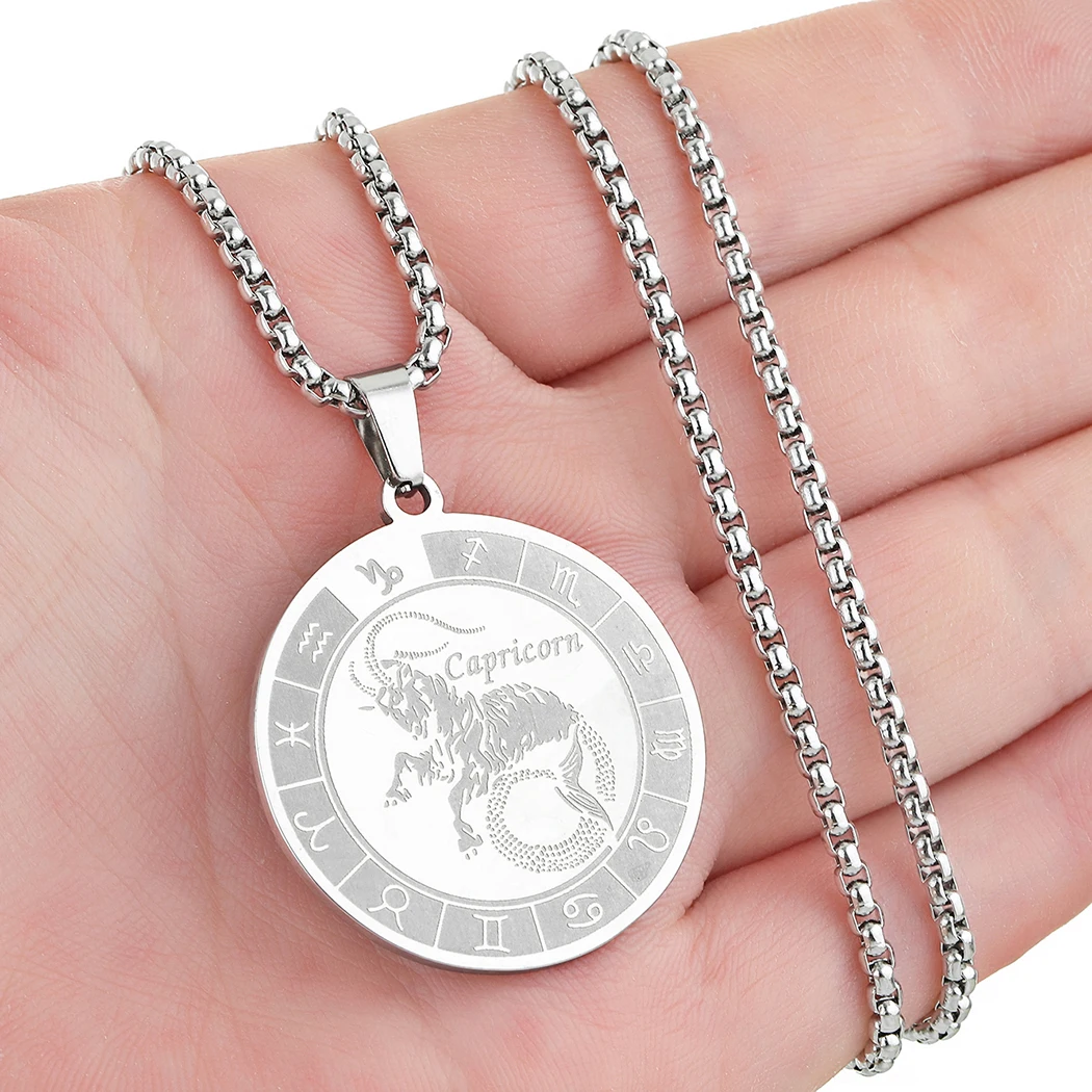 Zodiac Sign Capricorn Charm Necklace for Women Men Stainless Steel 12 constellations Astrology Pendant Jewelry Birthday Gift