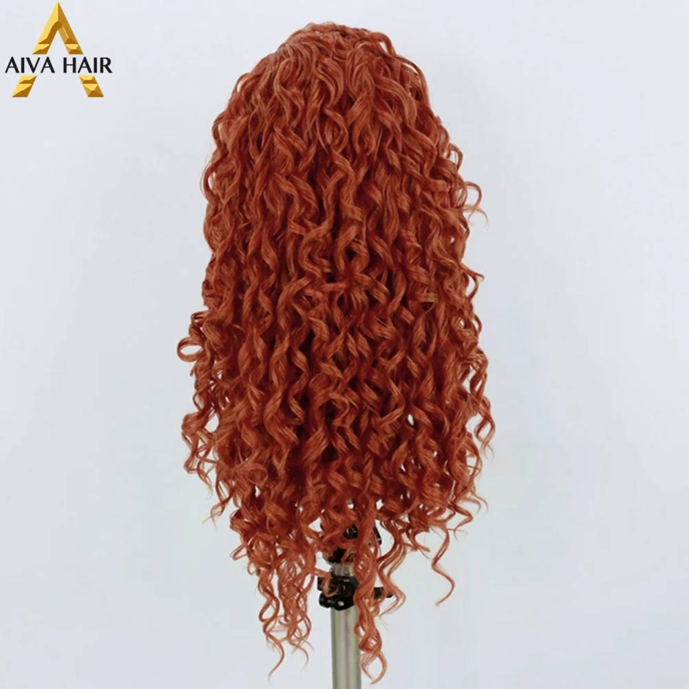 Aiva Hair Ginger Curly Wig Synthetic 13X4 Lace Front Wig Heat Resistant Ombre Pink Synthetic Drag Queen Cosplay Wigs For Women