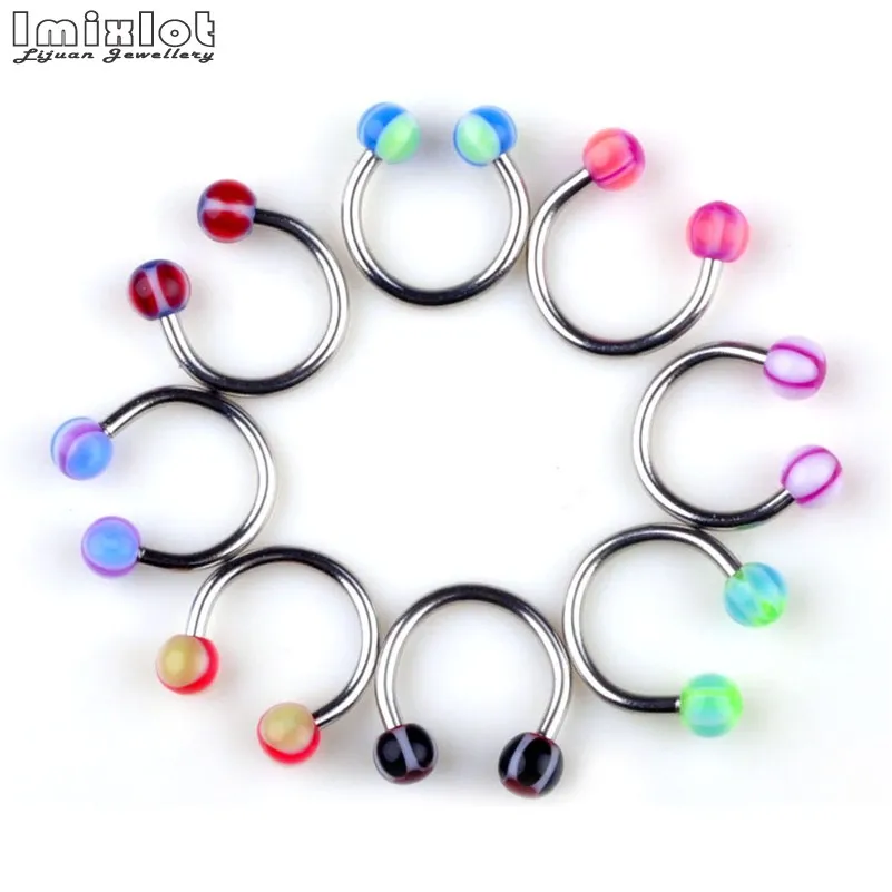 20pcs/lot Colorful Acrylic Nose Septum Hoop Lip Rings Circular Barbell Horseshoe Ear Tragus Helix Piercings Sexy Body Jewelry