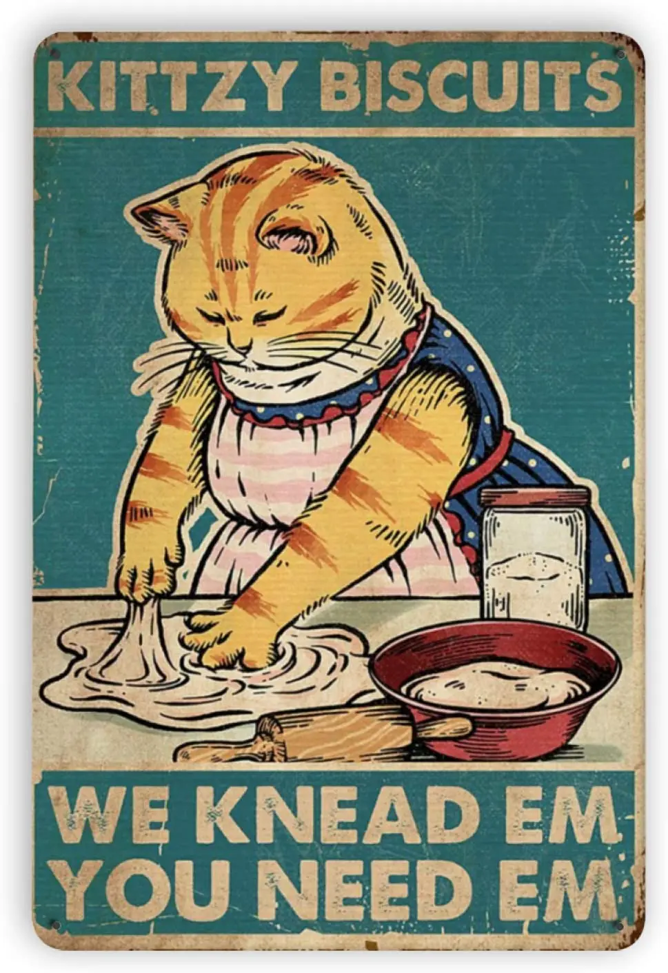 

Cat Kittzy Biscuits We Knead em You Need em Vintage Metal Tin Signs, Retro Style Sign Wall Art Plaque Decoration Mural Funny