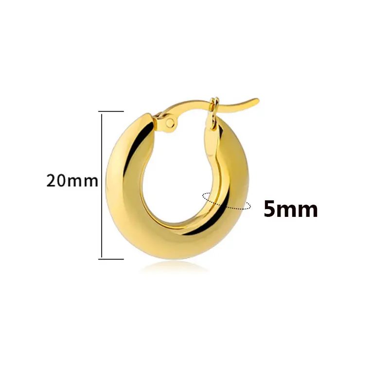 Surgical Steel Gold Color Tone Women Chunky Earrings Stainless Wives Round Smooth Thick Hoop Gift Fashion Jewelry 20mm/25mm