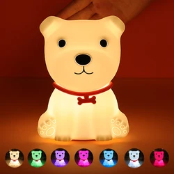 Luz nocturna con Sensor táctil para perros, lámpara de silicona colorida para cachorros, recargable por USB, lámpara LED de noche para dormitorio de niños, regalo para bebés