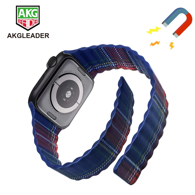 AKGLEADER Magnetic Leather Strap For Apple Watch Ultra band 49mm 45mm 41mm bracelet correa 40mm 44mm 38mm 42mm iWatch 9 8 SE 7