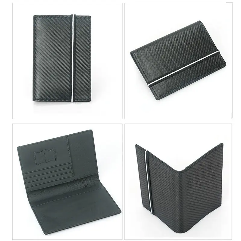 Sợi Carbon Sợi Nhỏ RFID Da Hộ Chiếu Passport Cover Da Thun Du Lịch Tài Liệu Ví ID Túi Đựng Hộ Chiếu