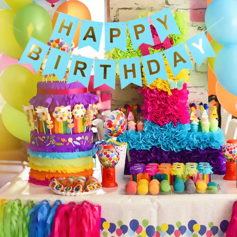 NEUE Alles Gute zum Geburtstag Banner Bunting Flagge Party Dekoration Kinder Dekor Kinder Ornament Baby Bunte Mädchen Junge Parti Liefert – Detail 2