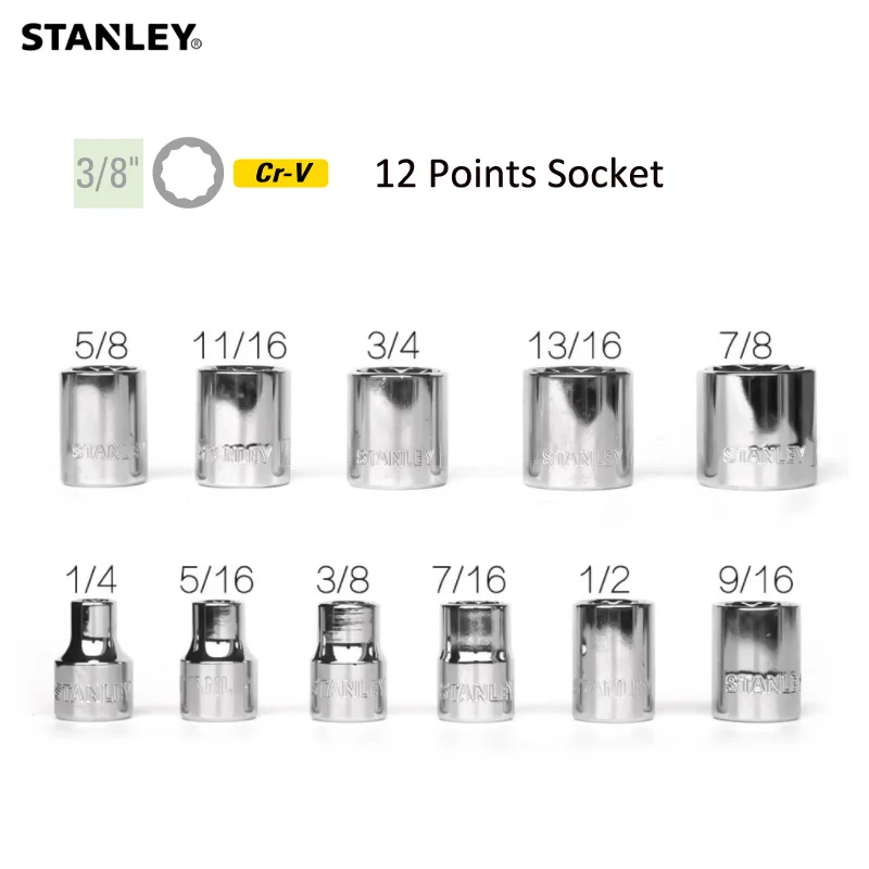 Stanley – 12 points, 3/8 pouces Douille pouces 1/4 5/16 3/8 7/16 1/2 9/16 5/8 11/16 3/4 13/16 7/8 cliquet douille outil pro