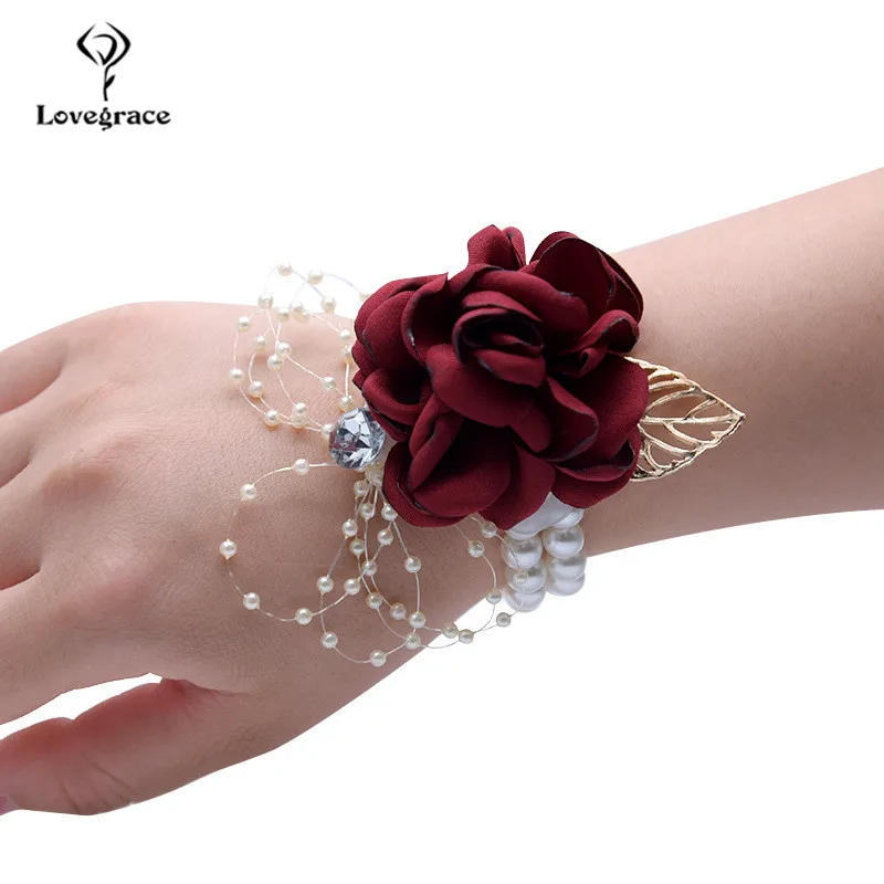 Silk Flower Wrist Corsage Bracelets for Bridesmaid Rhinestone Brooch Flower Corsage Wedding Men Boutonniere Marriage Accessories