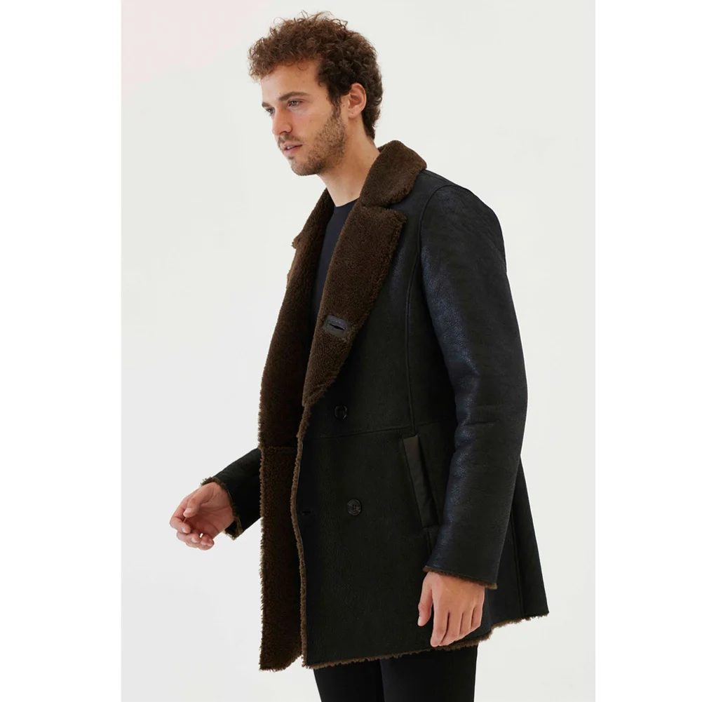 2019 New Mens Drak Blue Shearling Jacket Turkey Sheepskin Coat Long Fur Jacket Mens Winter Coats