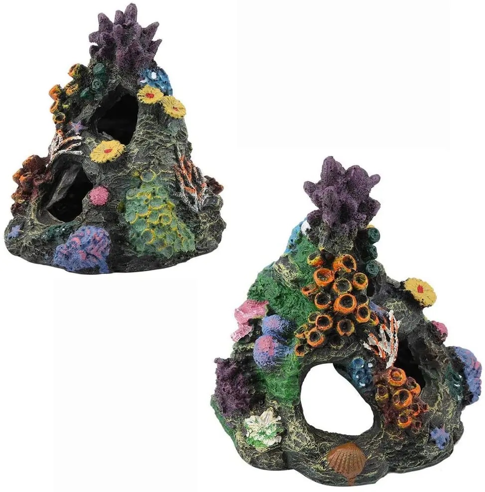 Coral Reef Aquarium Decoration Fish Tank Resin Rock Mountain Cave Ornaments Fish House for Betta Sleep Rest Hide Play Breed