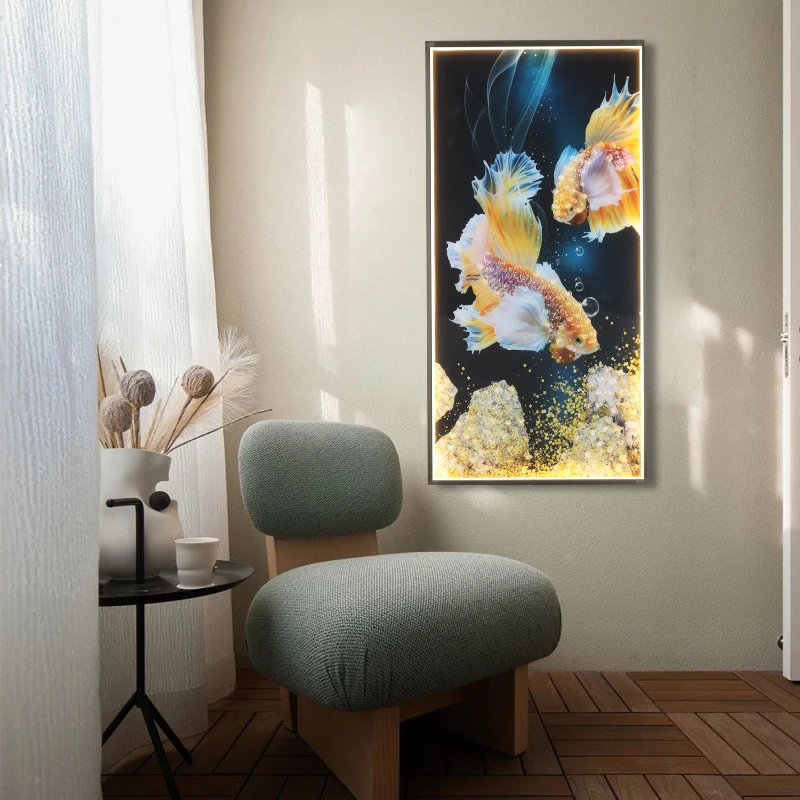 WPD Wall Lamp Contemporary Creative Gold Fish Figure LED Sconces Rectangle Mural Light For Home