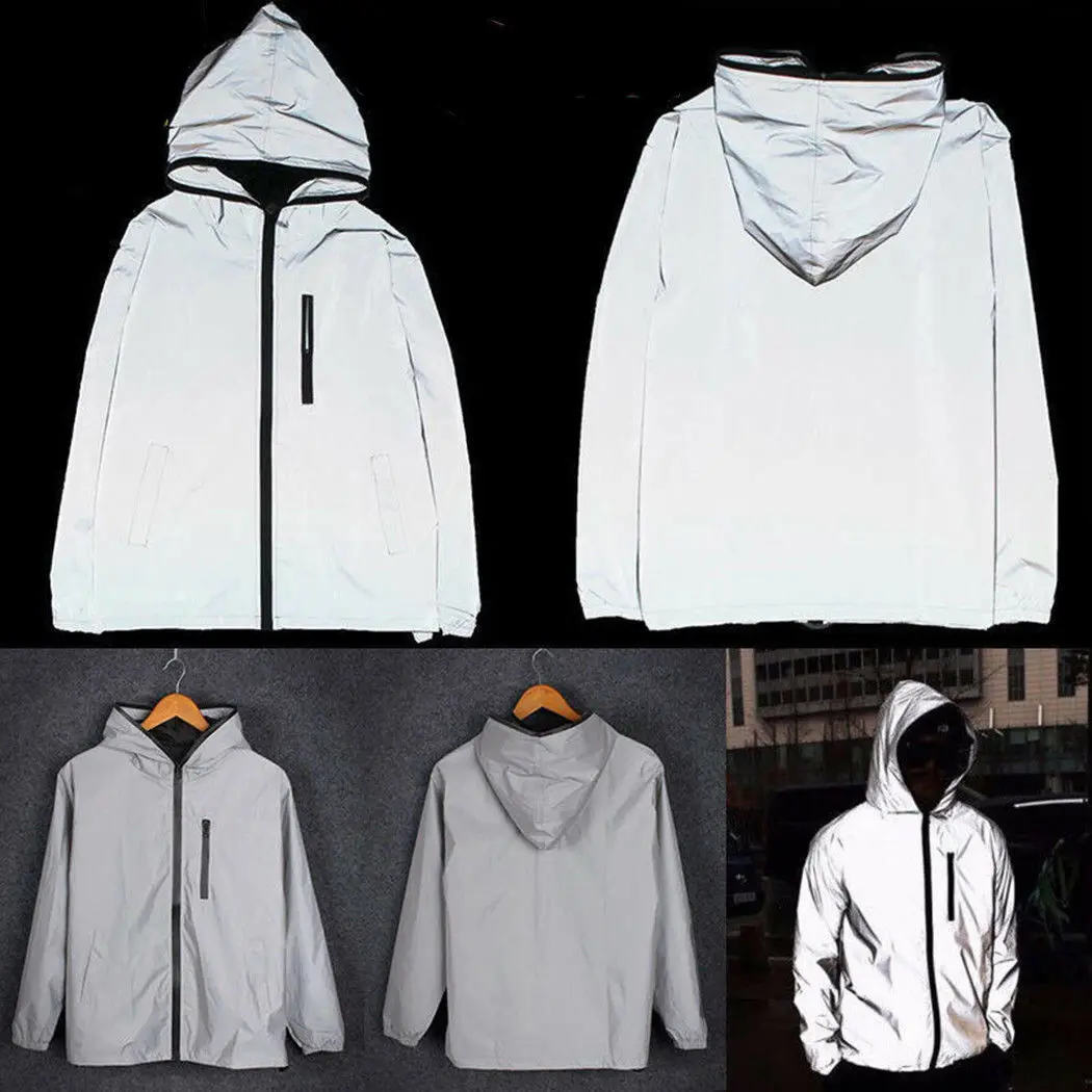 Reflective Jacket 3M Men\'s Waterproof Cycling Motorcycle Night Safe Hoodie Trench Coat Men