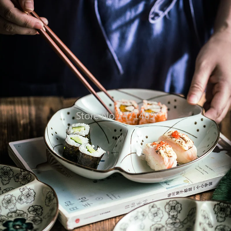 UnderVest-Assiette Japonaise Créative en Céramique, Trois Grilles, Assiette à Collation, pio d'Appoint, d'Assaisonnement, pio pio Ménager