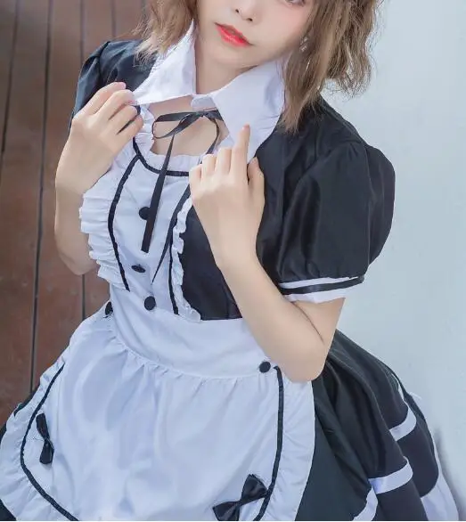 2022 Japanese Women Maid Outfit Anime Long Dress Black and White Dresses Men Lolita Dress Costume Cosplay Cafe Apron Costume