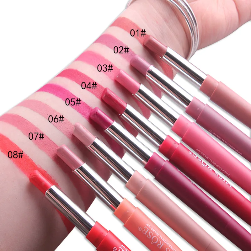 Miss Rose Double-ended Matte Lipstick Waterproof Makeup Lip Stick Long Lasting Pink Red Nude Lipstick Pen Easy To Wear Lipliner