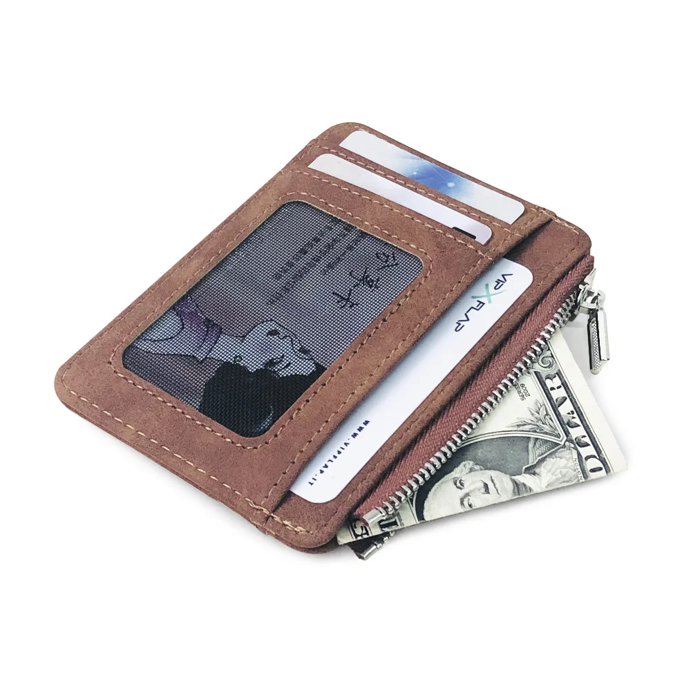 Fashion Small Men Wallet ID Card Holder Durable PU Leather 5 Card Slots Purse With Zipper Coin Pocket Thin Credit Card Case