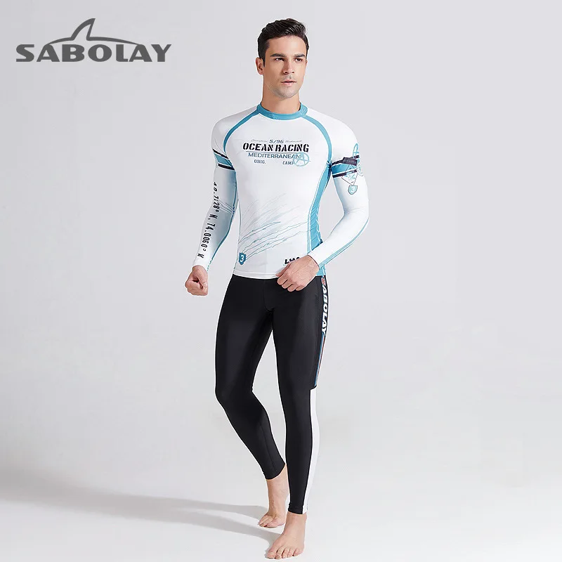 L-5XL Big Man Rash Guard Men Long Sleeve Swimsuit UPF 50 Korean Swimwear UV Shirt Swim Surf Suit Rashguard Diving Clothes