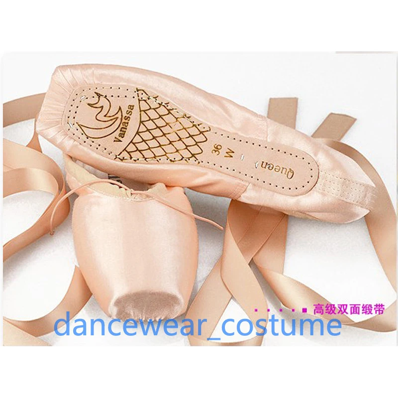 Ladies Girls Satin Professional Ballet Pointe Shoes Vanassa Competition Practice Ballet Flats Dance Toe Shoes with Ribbon 34-43W